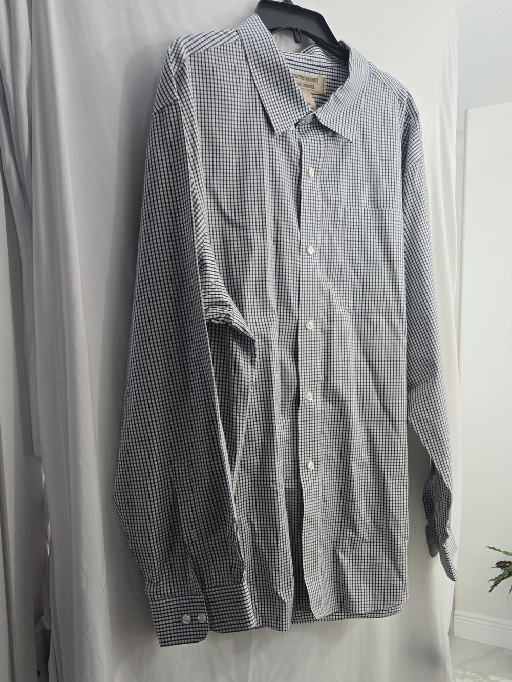 Duluth Trading Co Blue & White Micro-Check Button-Up Shirt